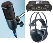 Микрофон audio - technica,  преамп и наушники